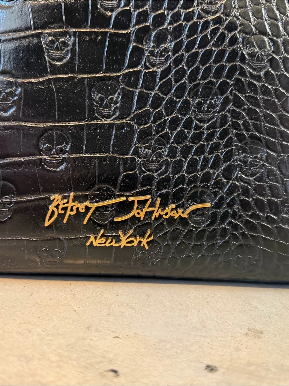 Betsey Johnson Black Croc-Embossed Hobo Bag